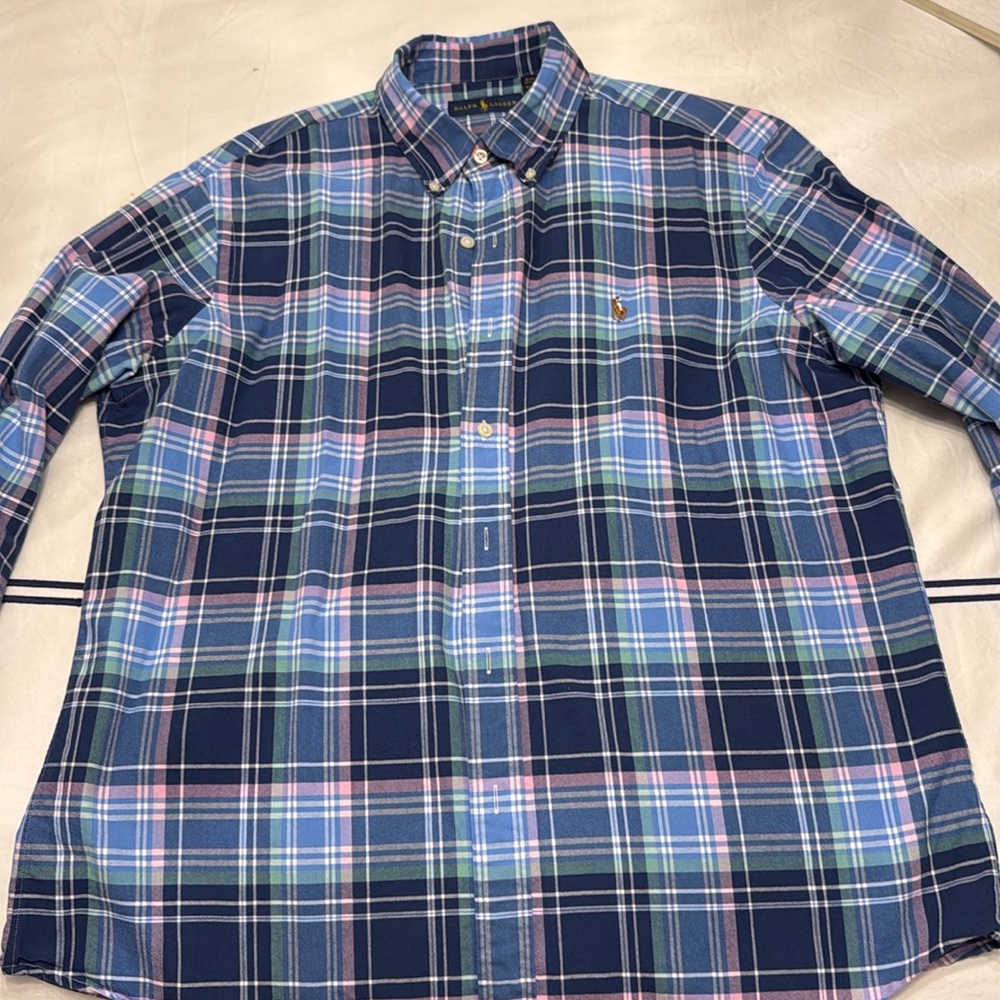 Ralph Lauren plaid blue green pink large dress shirt